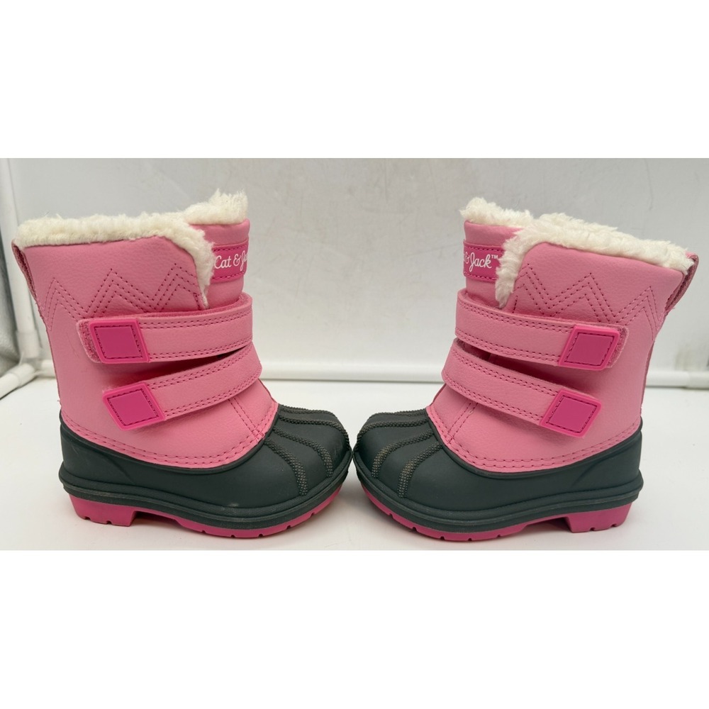 Cat & Jack Pink Grey Faux Fur Trim Winter Cute Snow Boots Toddler Girl's Size 5 - Picture 5 of 13